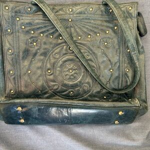 HOBO Soft Leather Teal Tote with Gold Accents